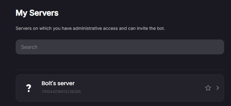 Dashboard server list