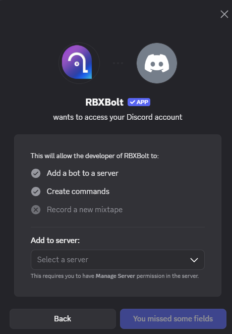 Select Server Dropdown